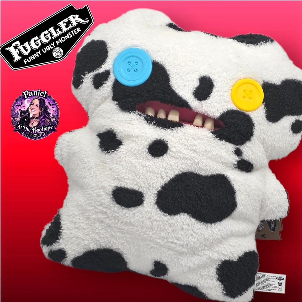 Fuggler Bigg Fuggs Gaptooth McGoo "Catch Me"‎ Plush Large Cow Print  NWT Costco
